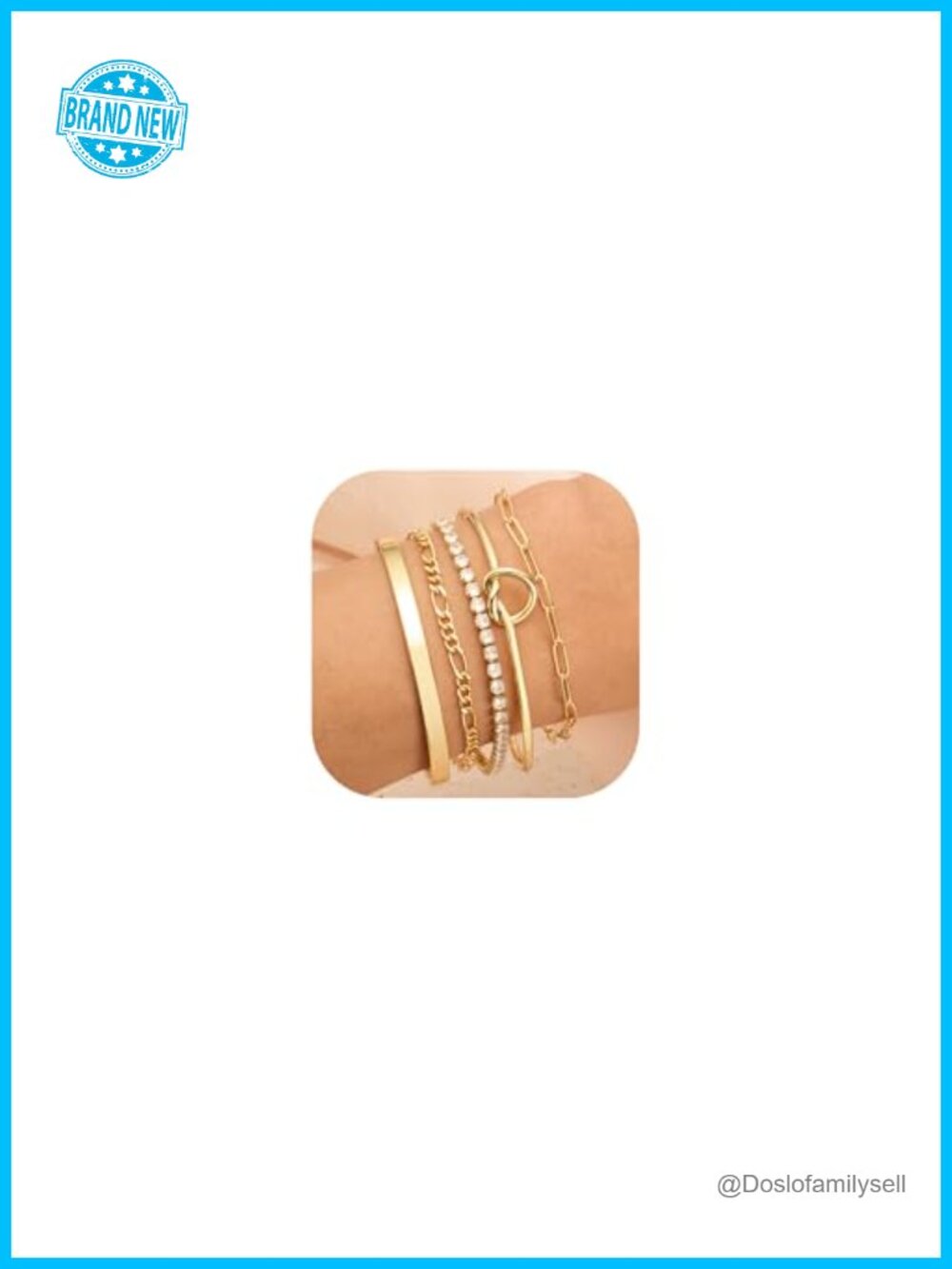 Gold Plated Stackable Cuff Bangle Bracelet Set with Extender Chain